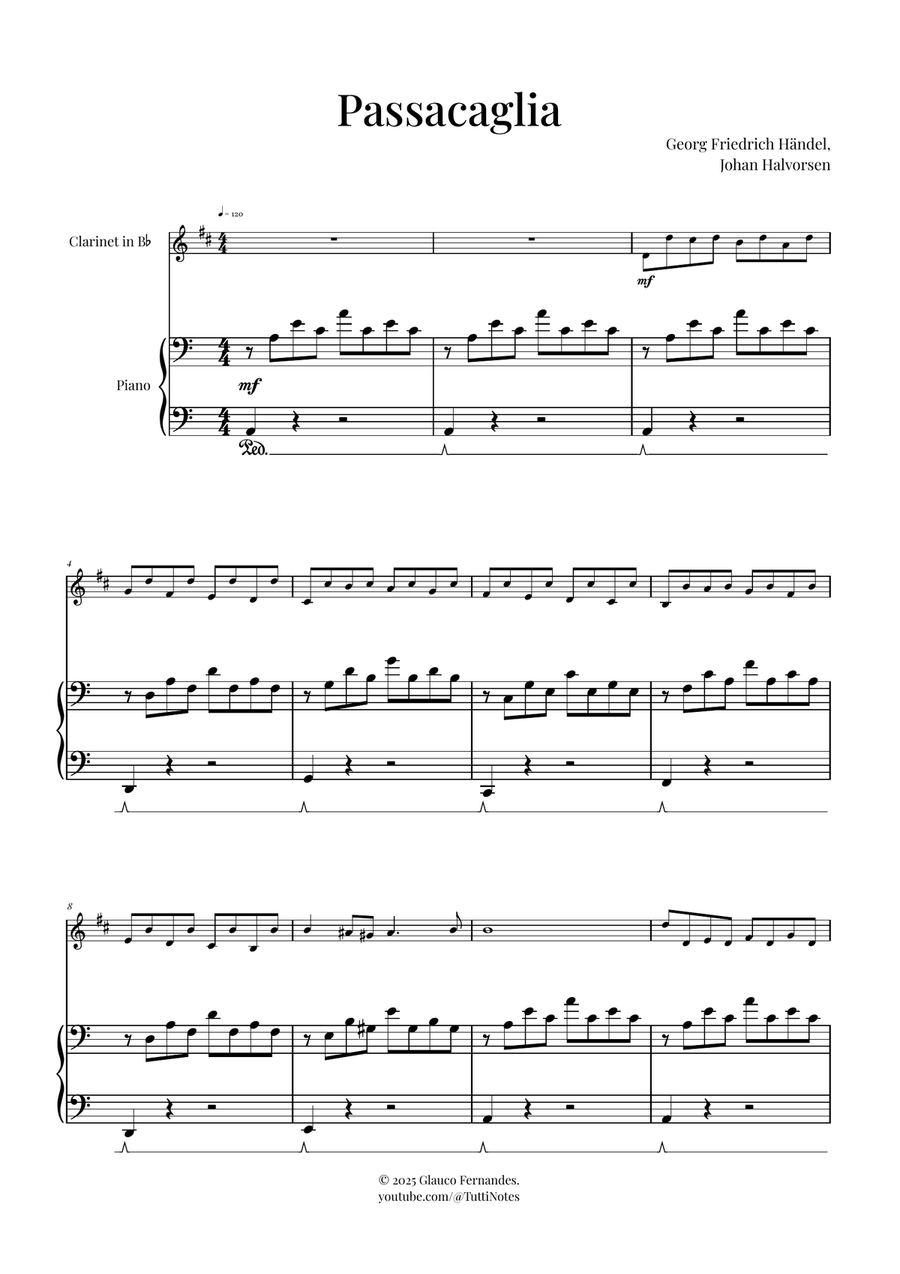 Passacaglia by Handel/Halvorsen B-Flat Clarinet scores gallery preview page 1