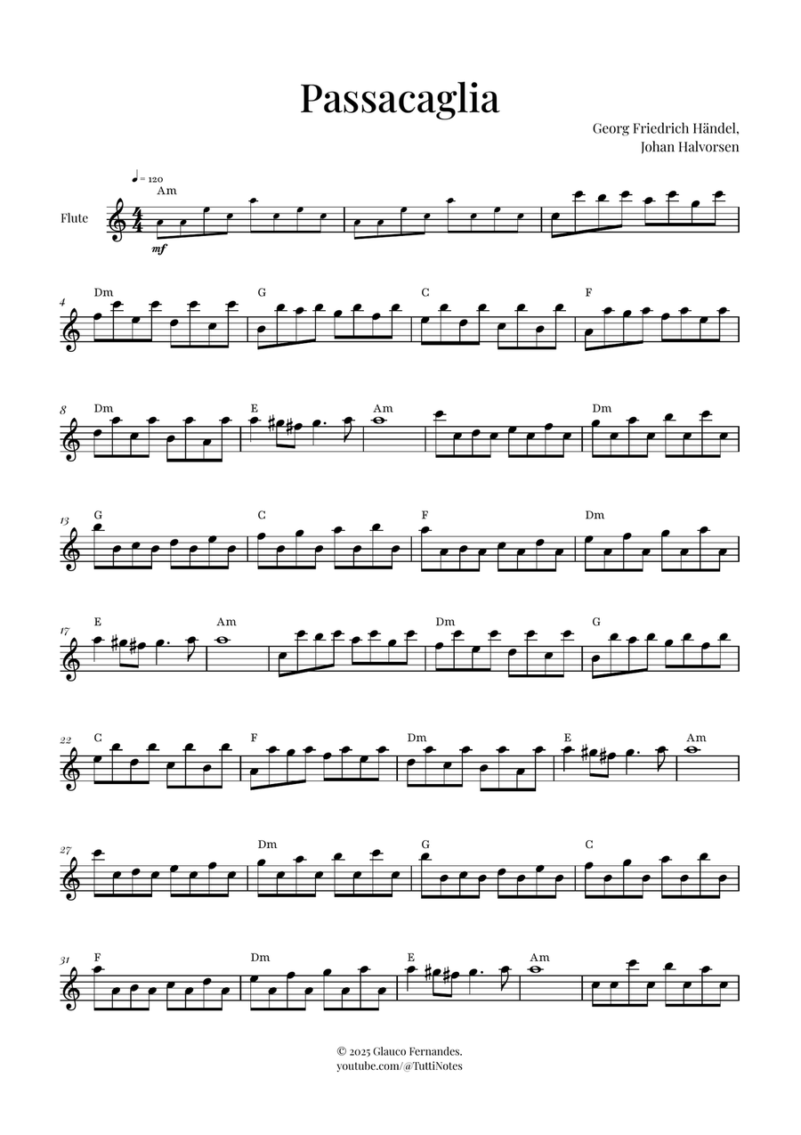 Passacaglia by Handel/Halvorsen Flute Solo scores gallery preview page 1