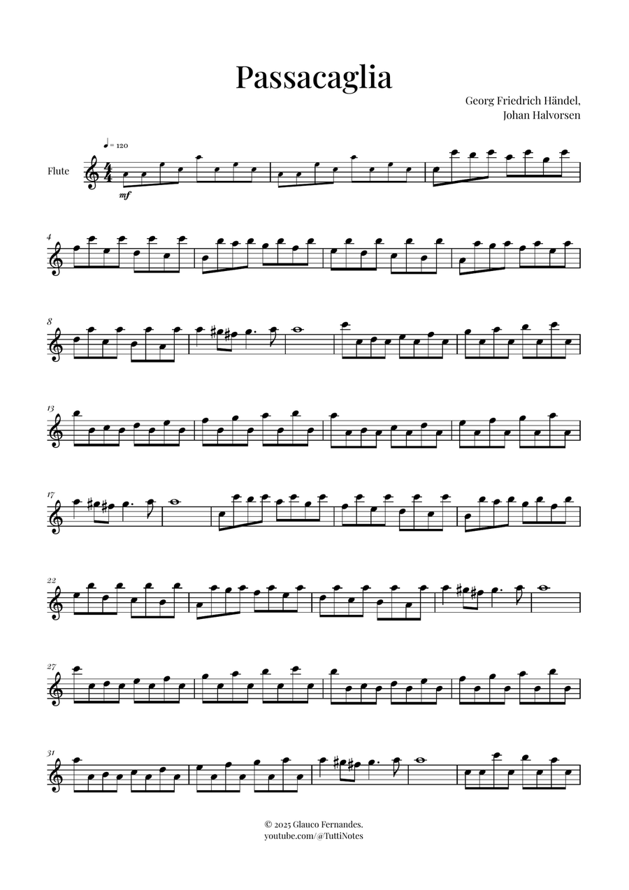 Passacaglia by Handel/Halvorsen Flute Solo scores gallery preview page 1