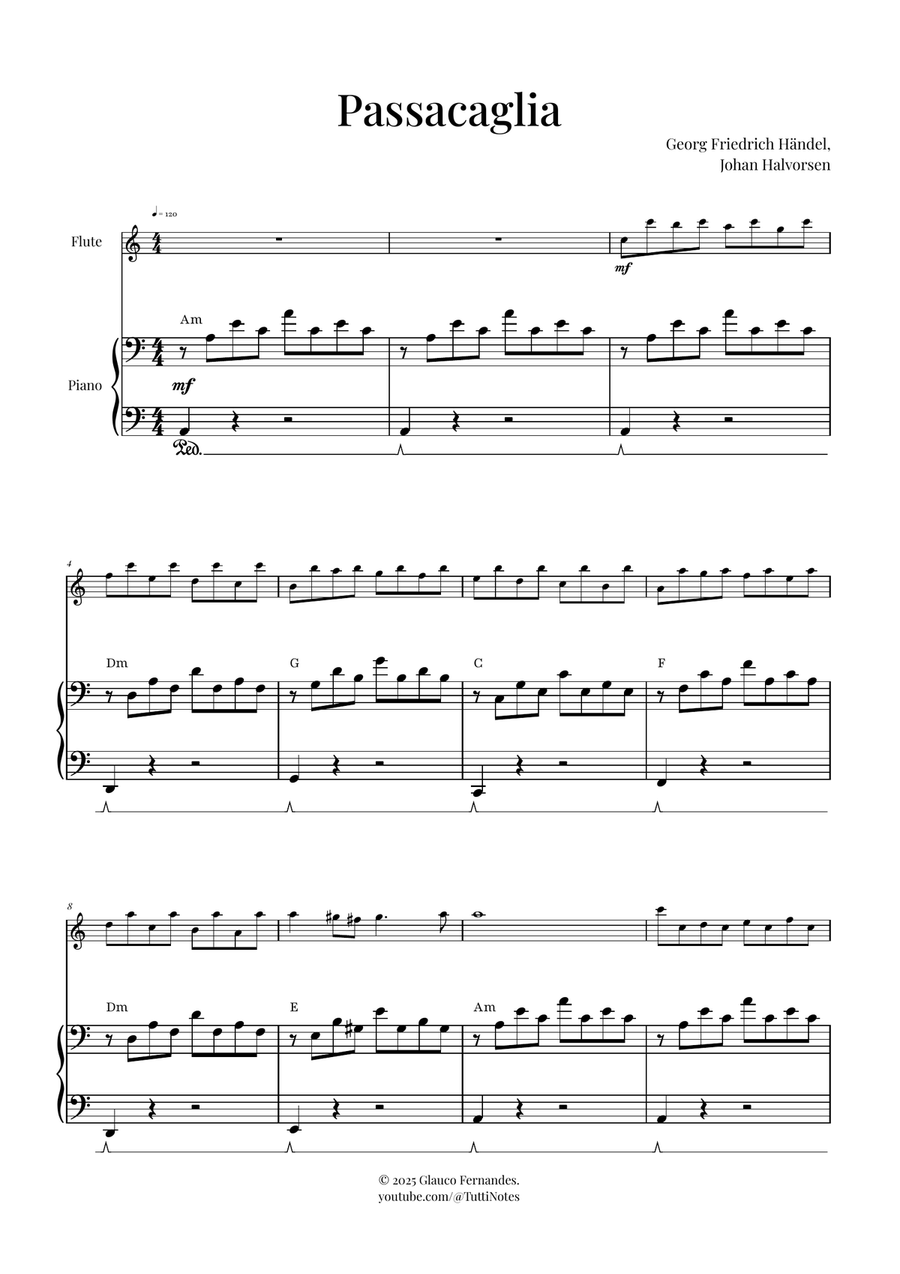 Passacaglia by Handel/Halvorsen Flute Solo scores gallery preview page 1