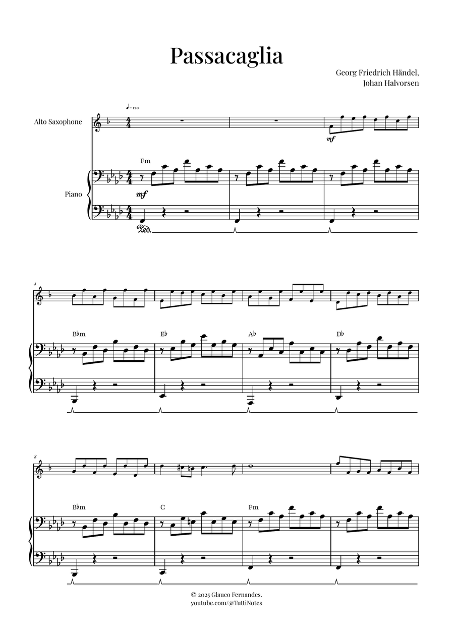 Passacaglia by Handel/Halvorsen Alto Saxophone scores gallery preview page 1
