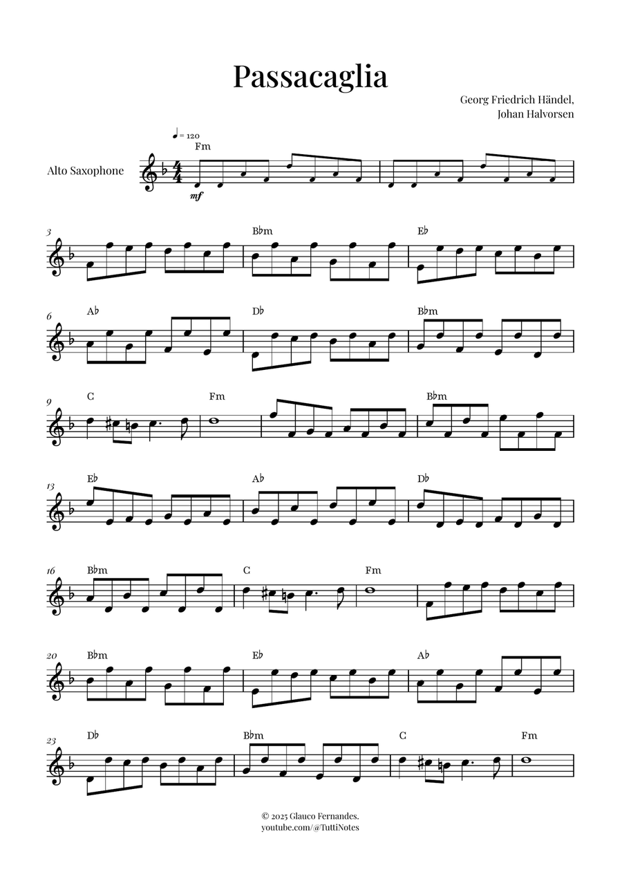 Passacaglia by Handel/Halvorsen Alto Saxophone scores gallery preview page 1