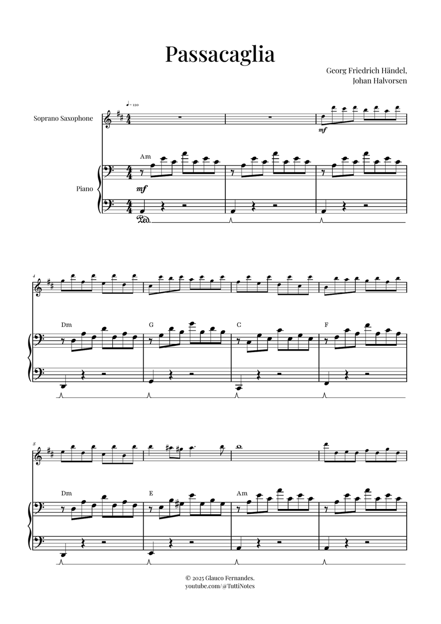 Passacaglia by Handel/Halvorsen Soprano Saxophone scores gallery preview page 1