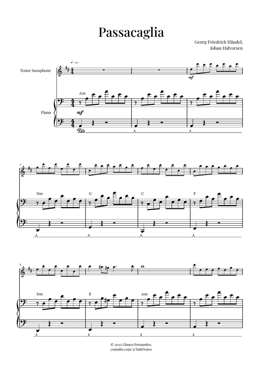 Passacaglia by Handel/Halvorsen Tenor Saxophone scores gallery preview page 1