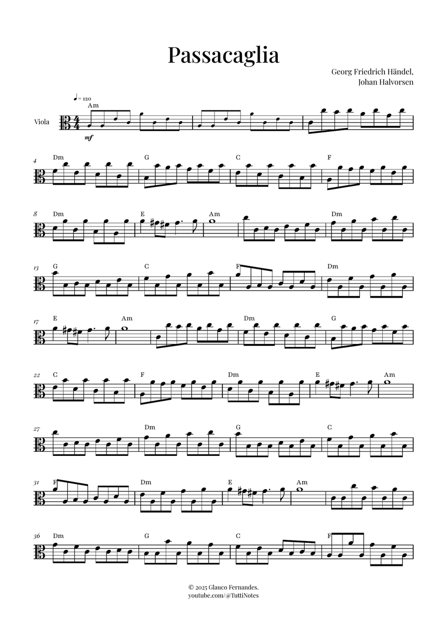 Passacaglia by Handel/Halvorsen Viola Solo scores gallery preview page 1