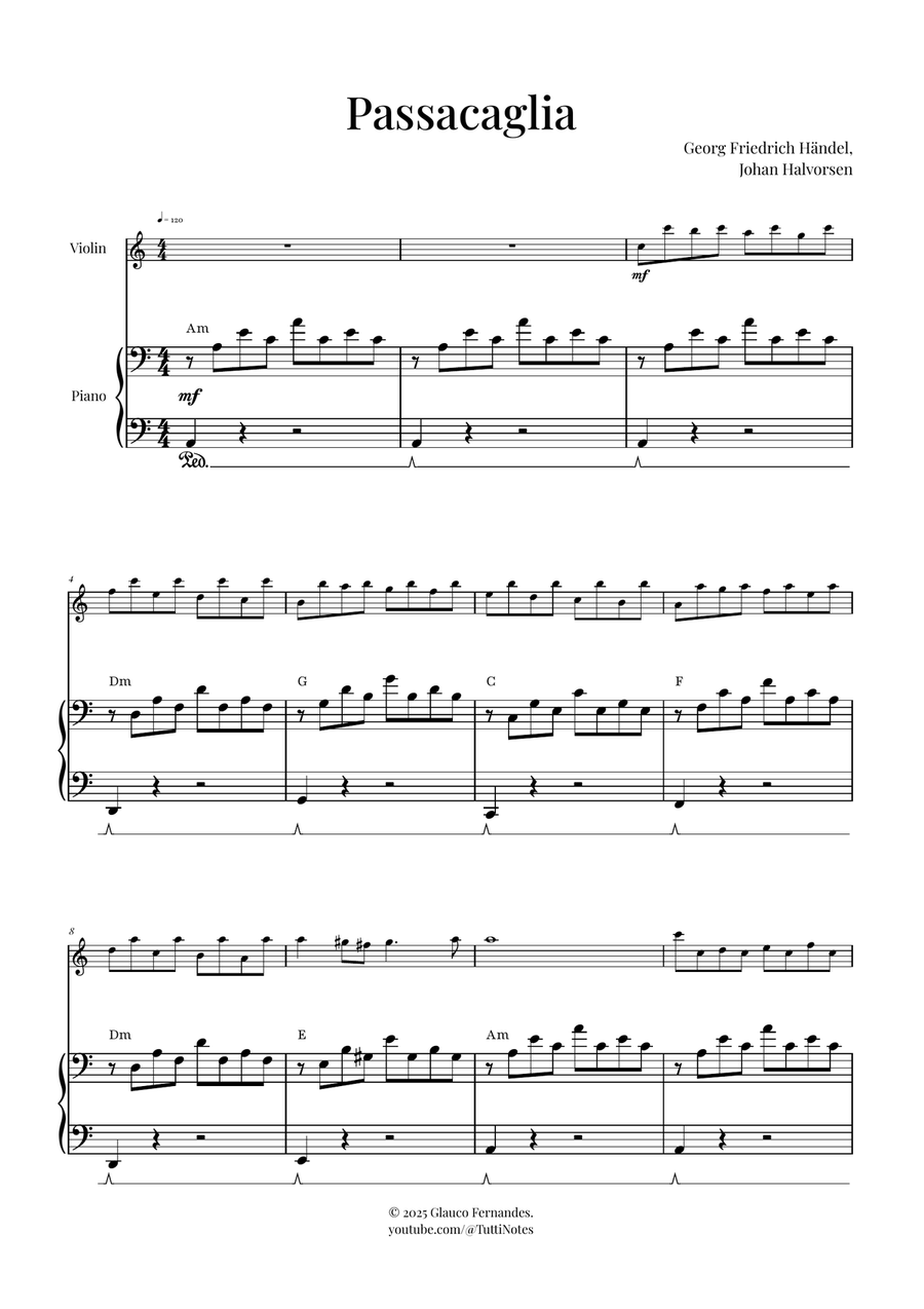 Passacaglia by Handel/Halvorsen Violin Solo scores gallery preview page 1