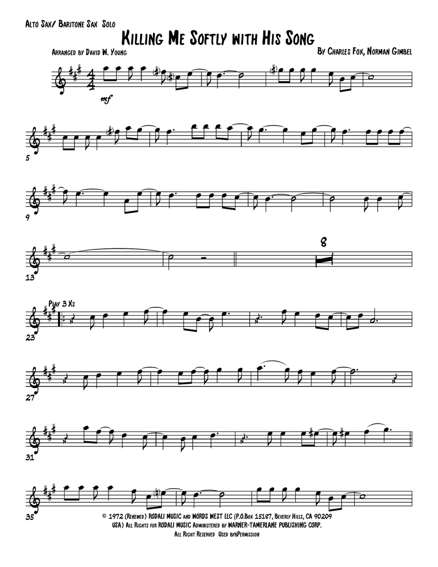 Killing Me Softly With His Song Alto Saxophone scores gallery preview page 1