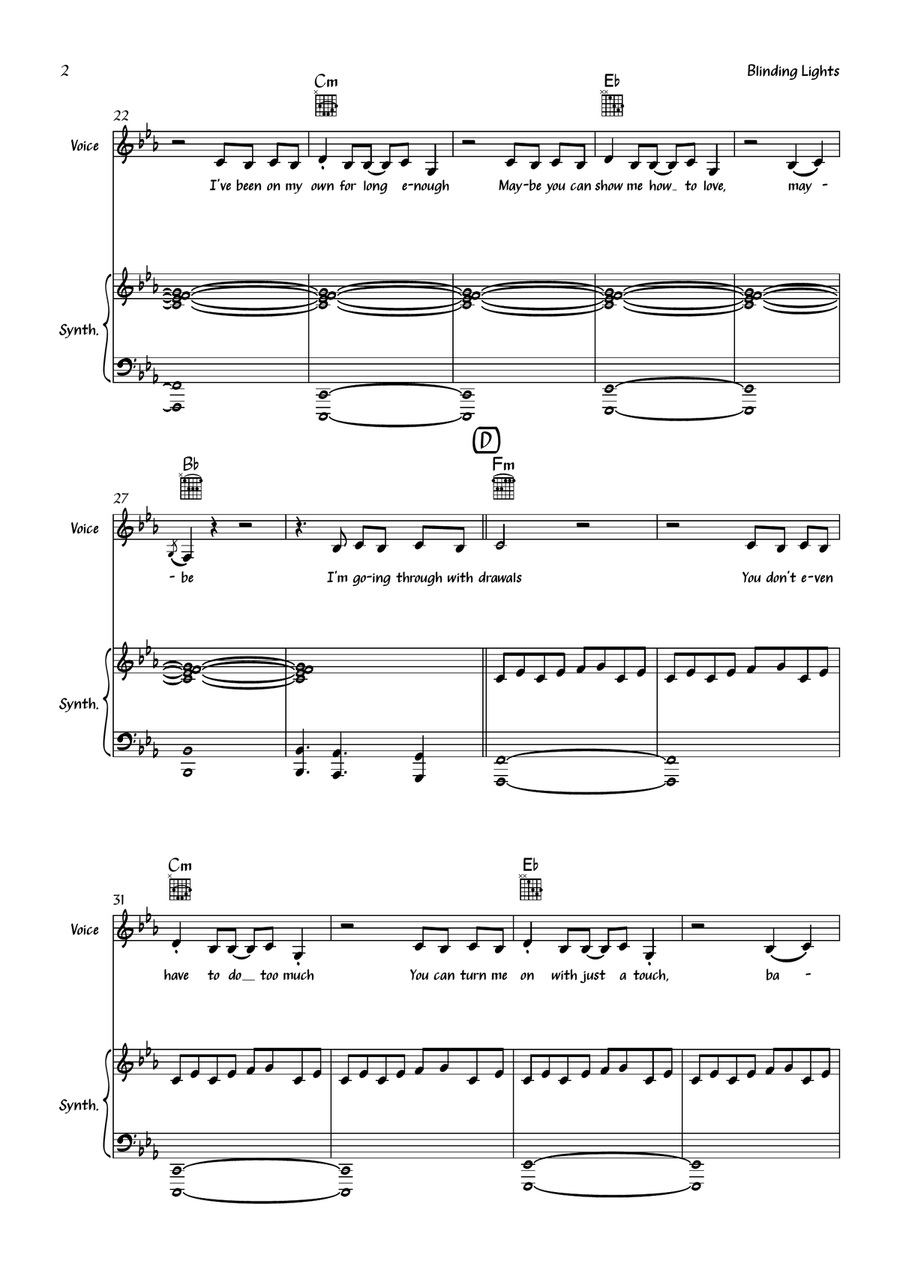 Blinding Lights Piano, Vocal scores gallery preview page 2