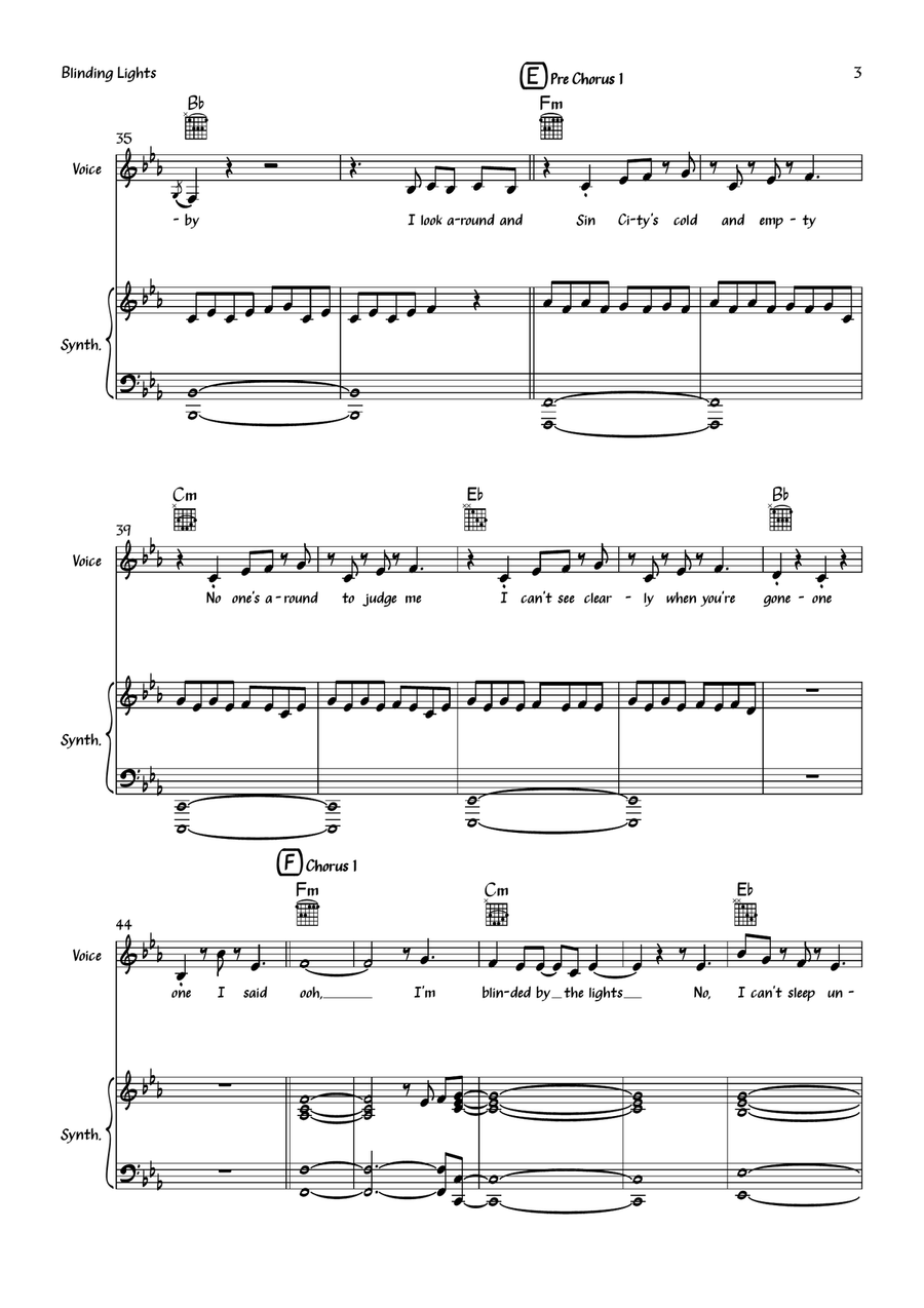 Blinding Lights Piano, Vocal scores gallery preview page 3