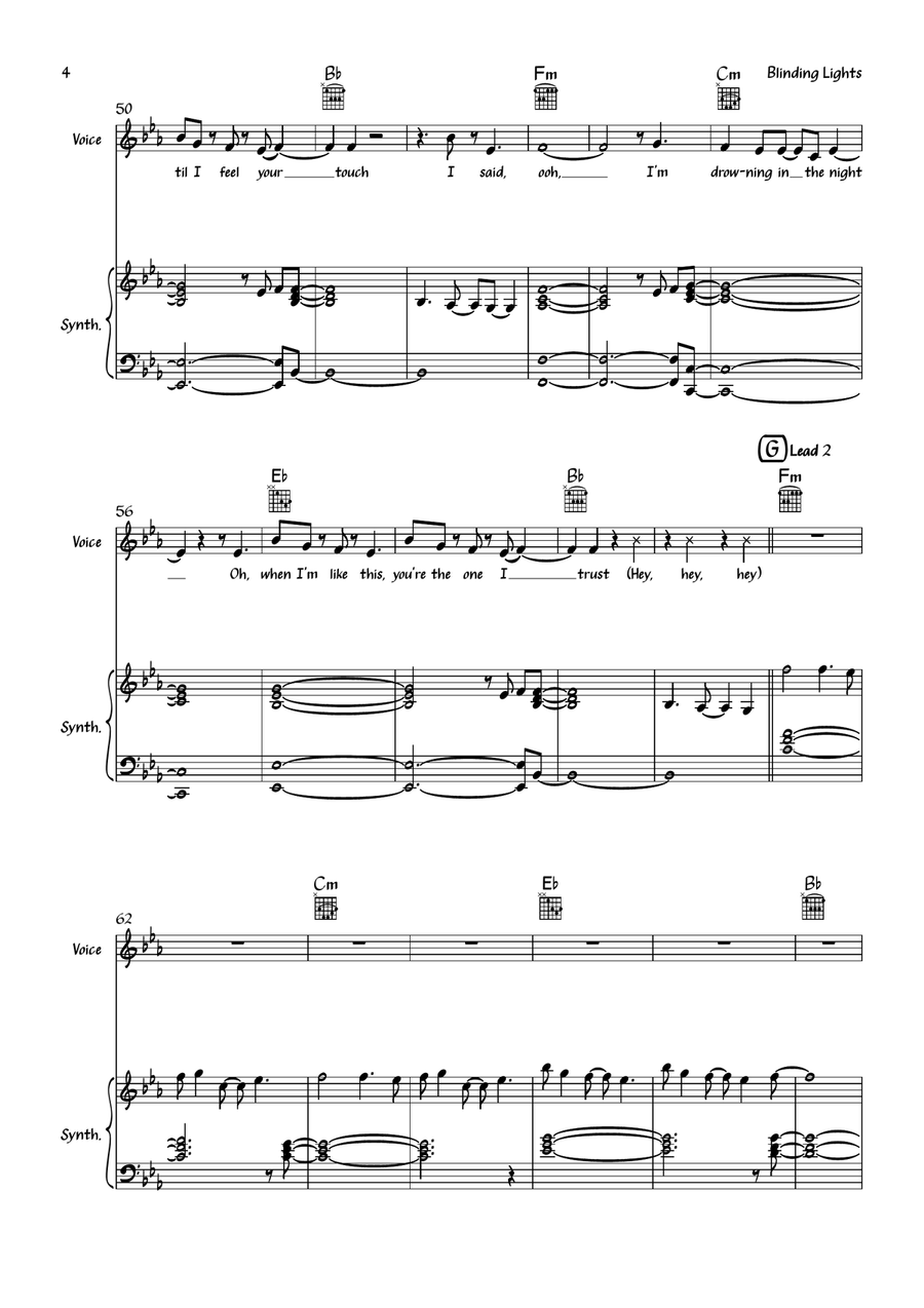 Blinding Lights Piano, Vocal scores gallery preview page 4