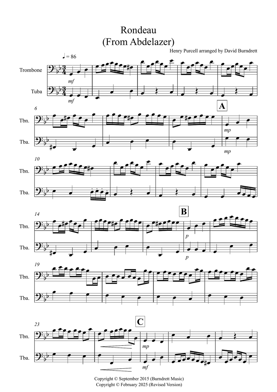 Rondeau (from Abdelazer) for Trombone and Tuba Duet Brass Duet scores gallery preview page 1