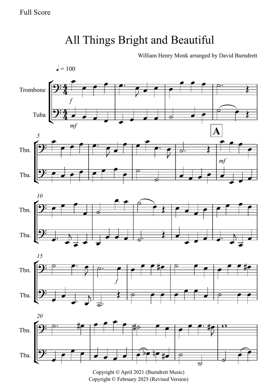 All Things Bright and Beautiful for Trombone and Tuba Duet Brass Duet scores gallery preview page 1