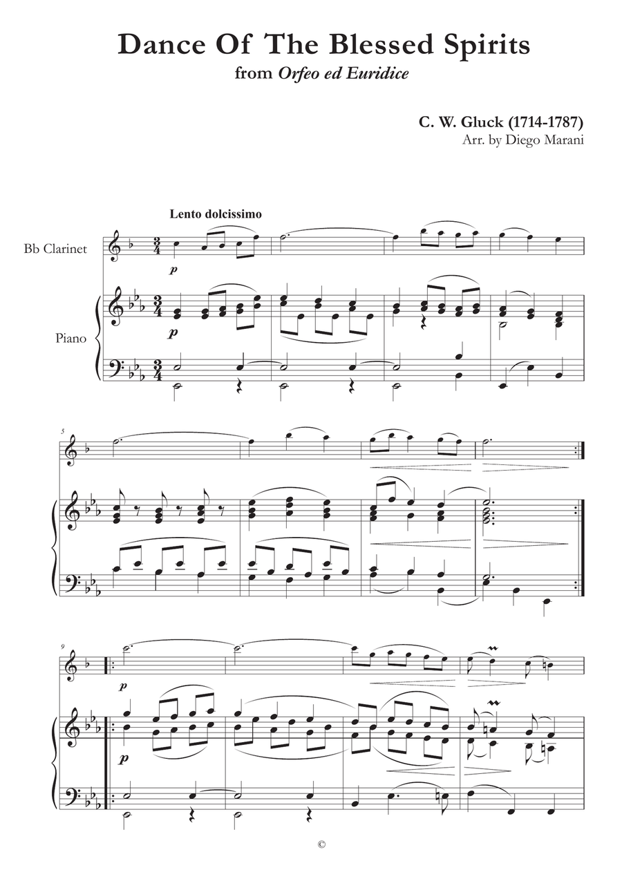 Dance of the Blessed Spirits for Clarinet and Piano B-Flat Clarinet scores gallery preview page 1