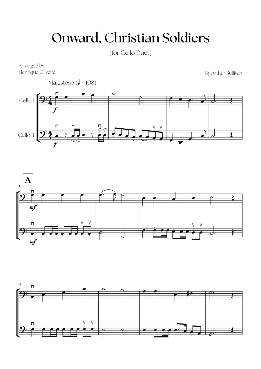 Onward, Christian Soldiers (Cello Duet) - Easy Intermediate Level String Duet scores gallery preview page 1
