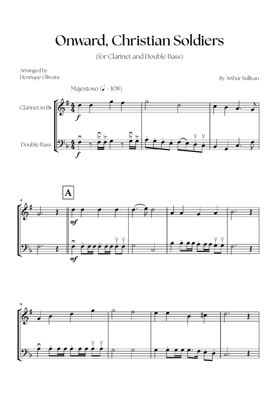 Onward, Christian Soldiers (Clarinet and Double Bass) - Easy Intermediate Level B-Flat Clarinet scores gallery preview page 1