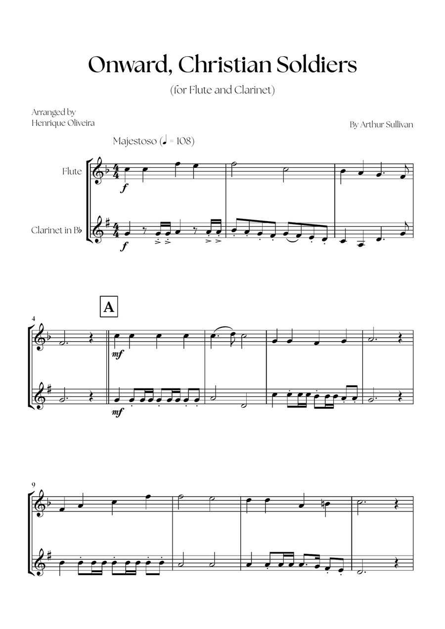 Onward, Christian Soldiers (Flute and Clarinet) - Easy Intermediate Level Woodwind Duet scores gallery preview page 1