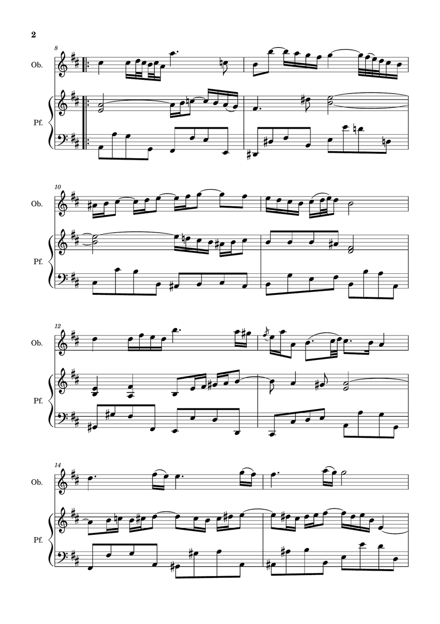 Air on the G String. For Oboe and Piano. Chamber Music scores gallery preview page 2
