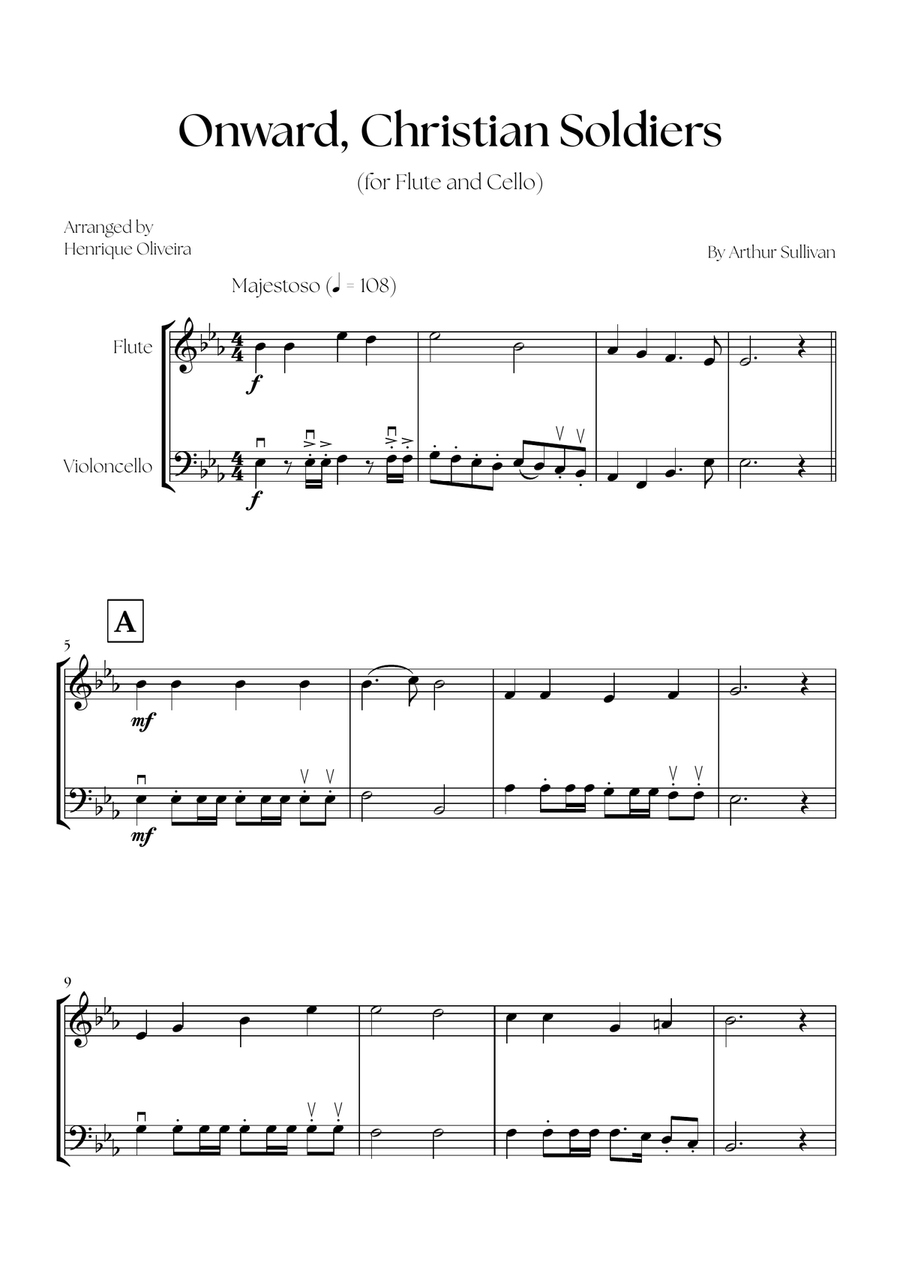 Onward, Christian Soldiers (Flute and Cello) - Easy Intermediate Level Flute scores gallery preview page 1