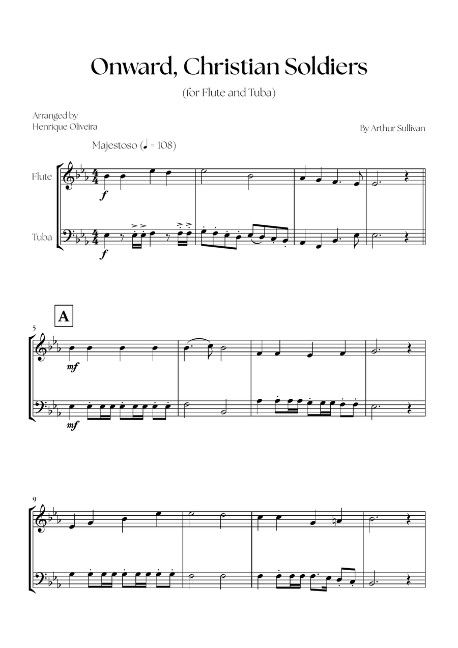 Onward, Christian Soldiers (Flute and Tuba) - Easy Intermediate Level Flute scores gallery preview page 1