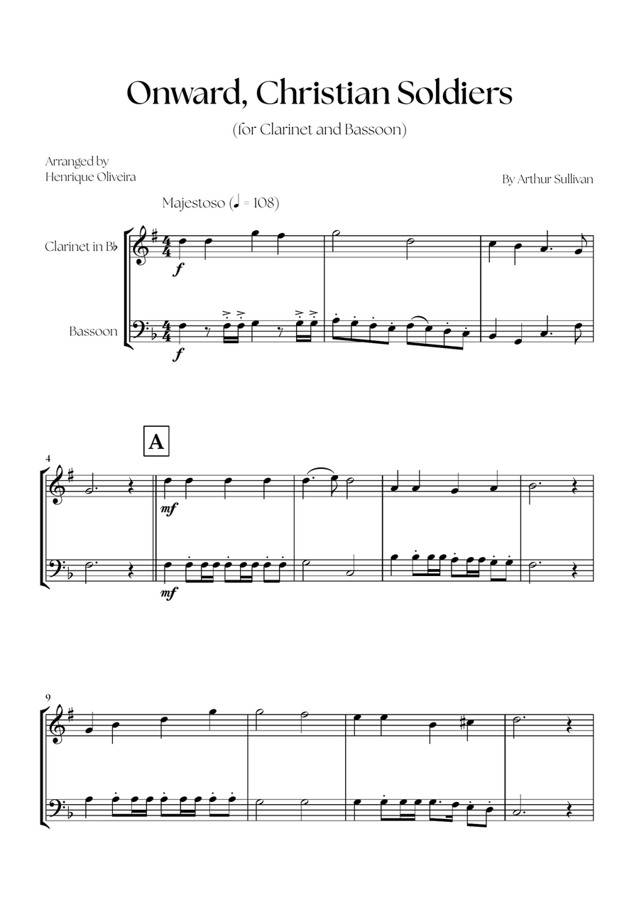 Onward, Christian Soldiers (Clarinet and Bassoon) - Easy Intermediate Level Woodwind Duet scores gallery preview page 1