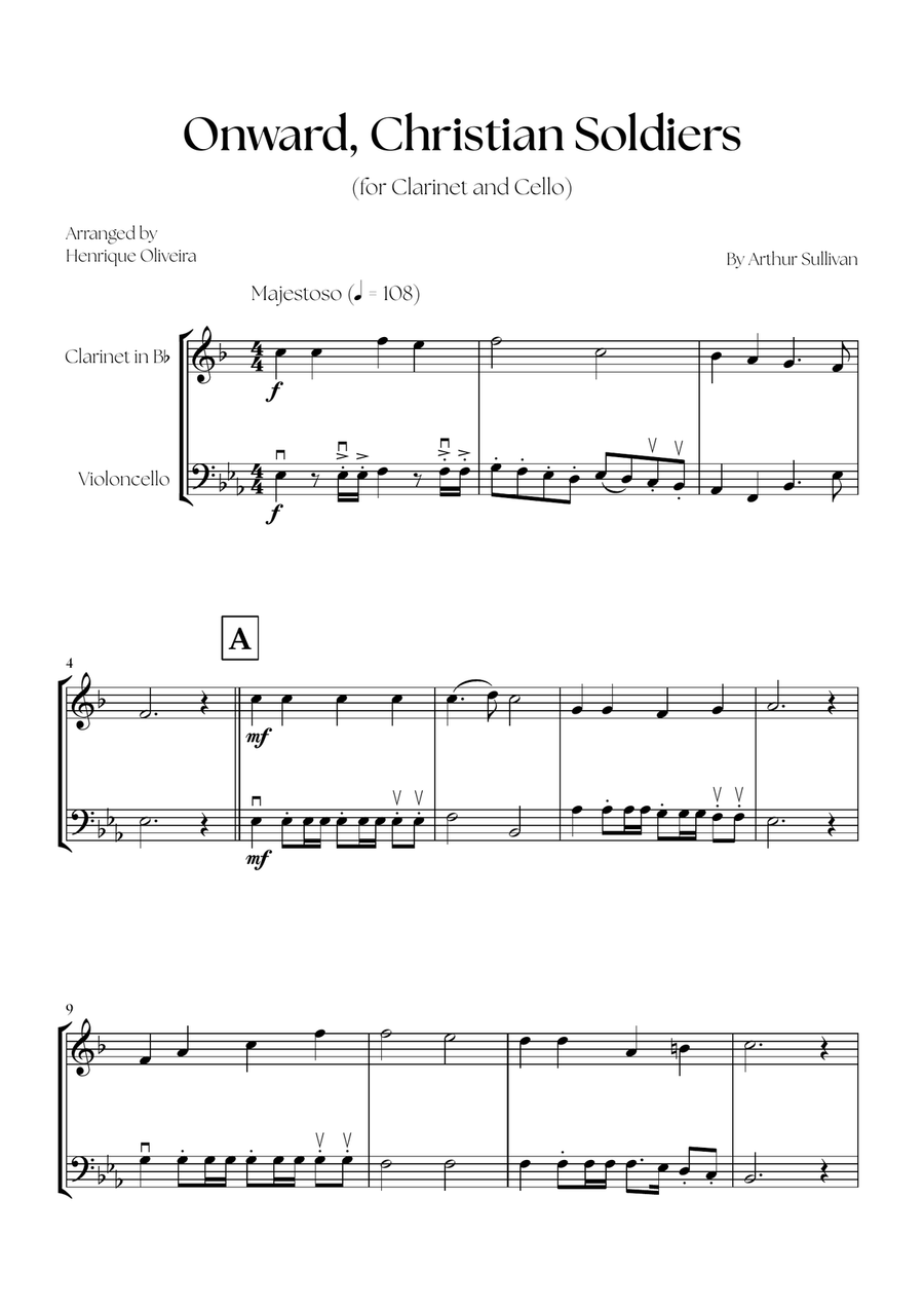 Onward, Christian Soldiers (Clarinet and Cello) - Easy Intermediate Level B-Flat Clarinet scores gallery preview page 1