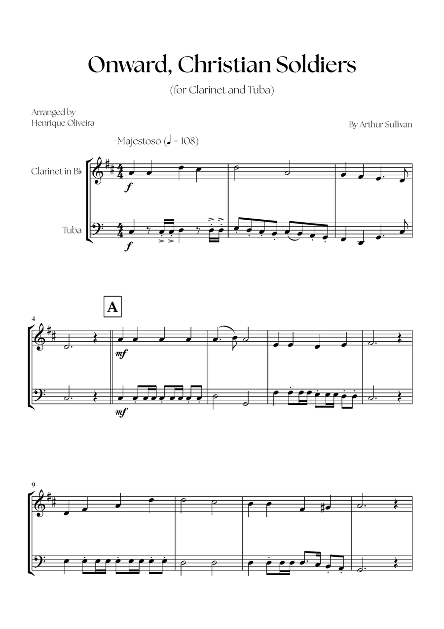 Onward, Christian Soldiers (Clarinet and Tuba) - Easy Intermediate Level B-Flat Clarinet scores gallery preview page 1