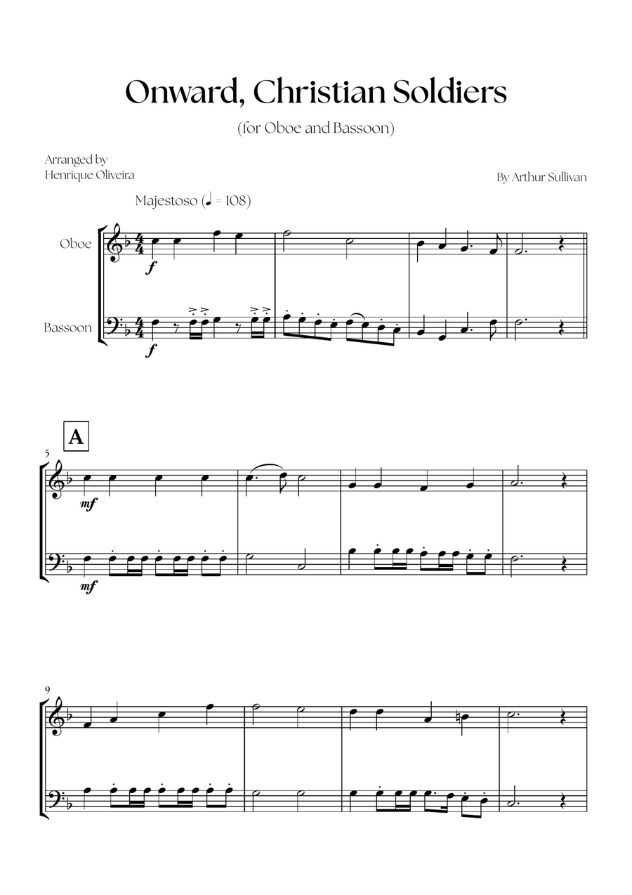 Onward, Christian Soldiers (Oboe and Bassoon) - Easy Intermediate Level Woodwind Duet scores gallery preview page 1