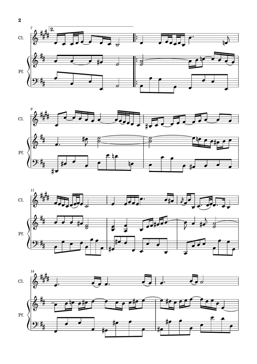 Air on the G String. For Clarinet and Piano. Chamber Music scores gallery preview page 2