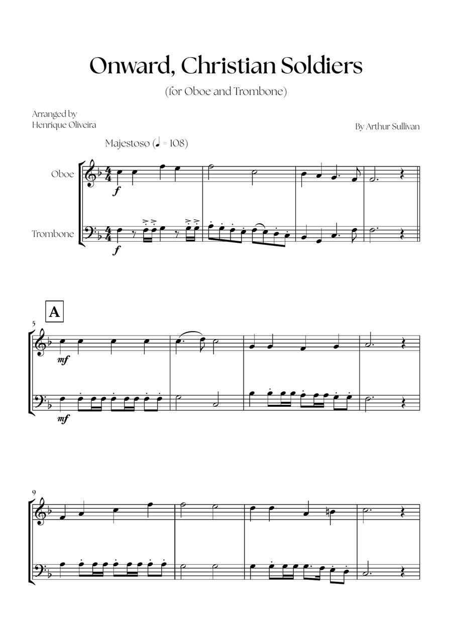Onward, Christian Soldiers (Oboe and Trombone) - Easy Intermediate Level Trombone Duet scores gallery preview page 1