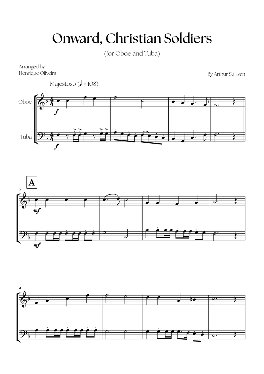 Onward, Christian Soldiers (Oboe and Tuba) - Easy Intermediate Level Oboe scores gallery preview page 1