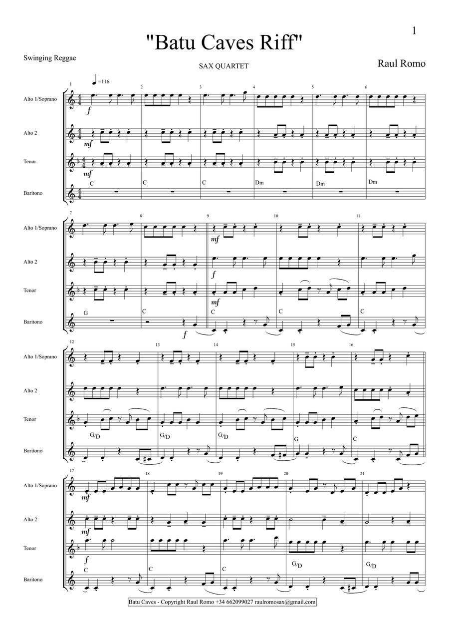 Batu Caves - SAX QUARTET - AATB SATB Saxophone Quartet scores gallery preview page 1