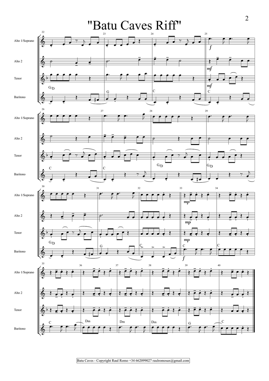 Batu Caves - SAX QUARTET - AATB SATB Saxophone Quartet scores gallery preview page 2