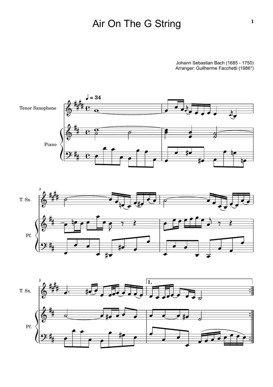 Air on the G String. For T. Sax and Piano. Chamber Music scores gallery preview page 1