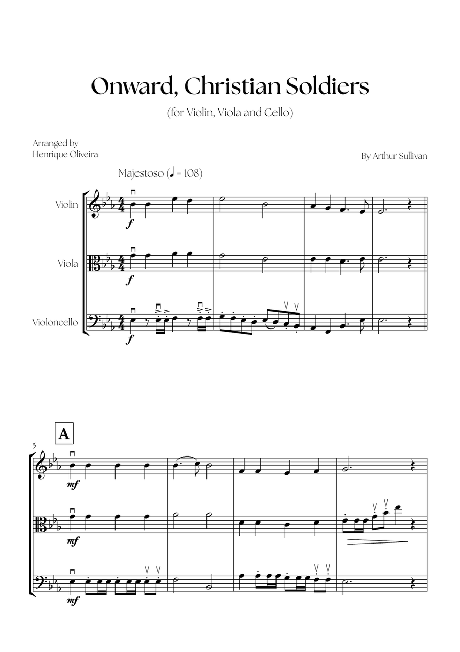 Onward, Christian Soldiers (Violin, Viola and Cello) - Easy Intermediate Level String Trio scores gallery preview page 1
