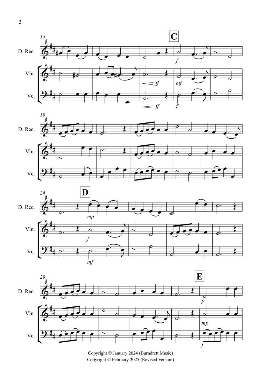Thine Be The Glory for Descant Recorder, Violin and Cello Trio Small Ensemble scores gallery preview page 2