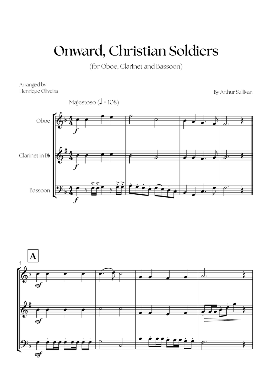 Onward, Christian Soldiers (Oboe, Clarinet and Bassoon) - Easy Intermediate Level Small Ensemble scores gallery preview page 1