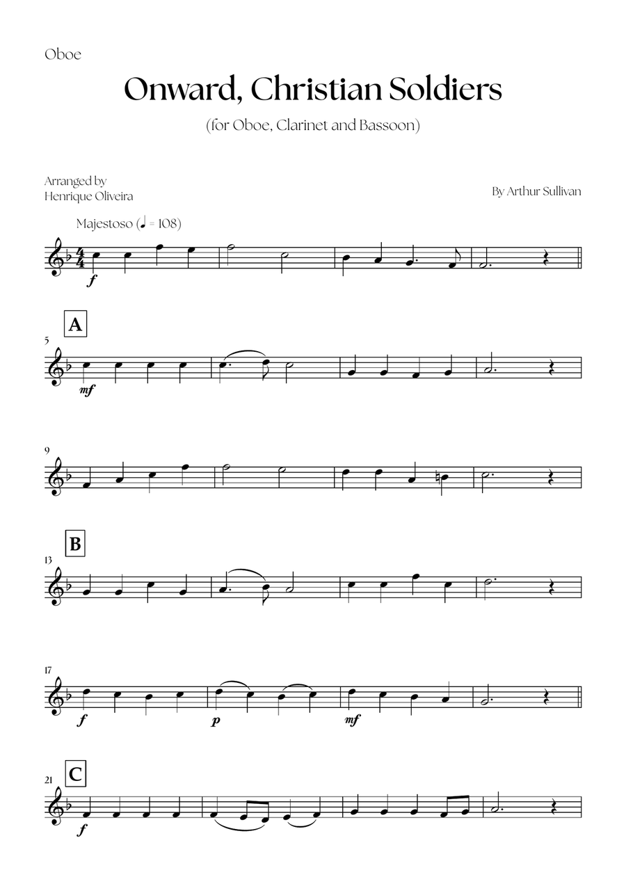 Onward, Christian Soldiers (Oboe, Clarinet and Bassoon) - Easy Intermediate Level Small Ensemble scores gallery preview page 6