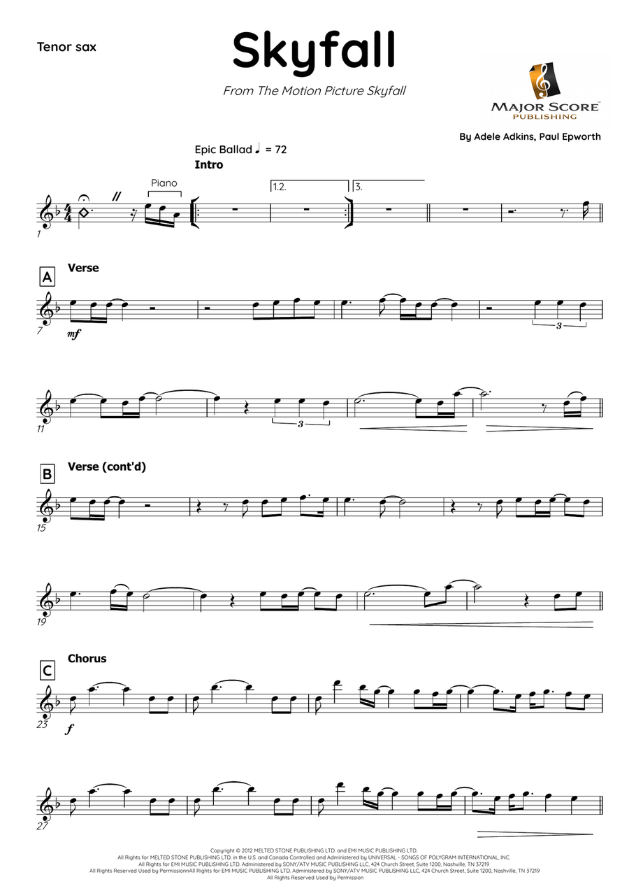 Skyfall Tenor Saxophone scores gallery preview page 2