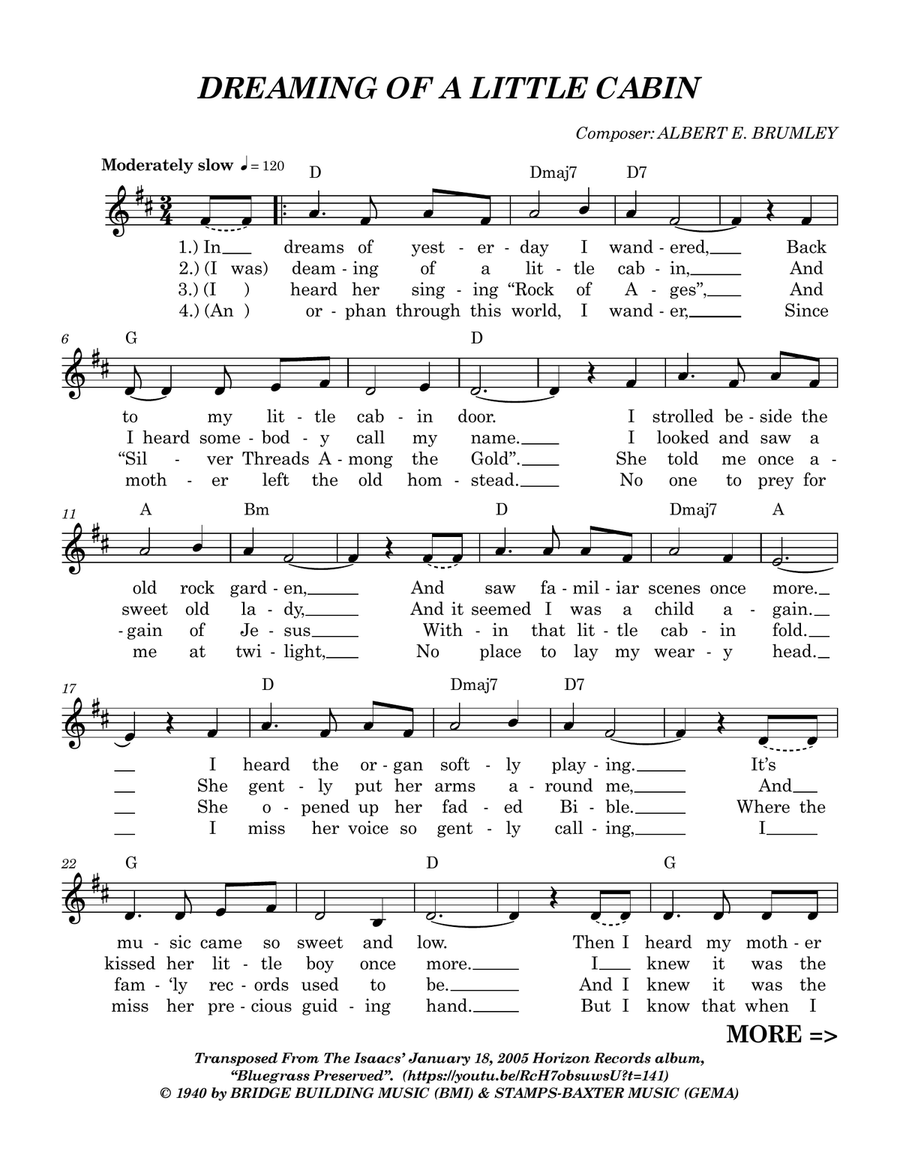 DREAMING OF A LITTLE CABIN Piano scores gallery preview page 1