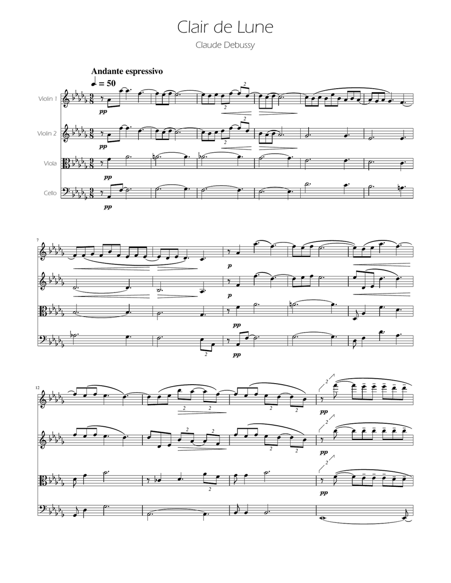 Clair de Lune - String Quartet String Quartet scores gallery preview page 1