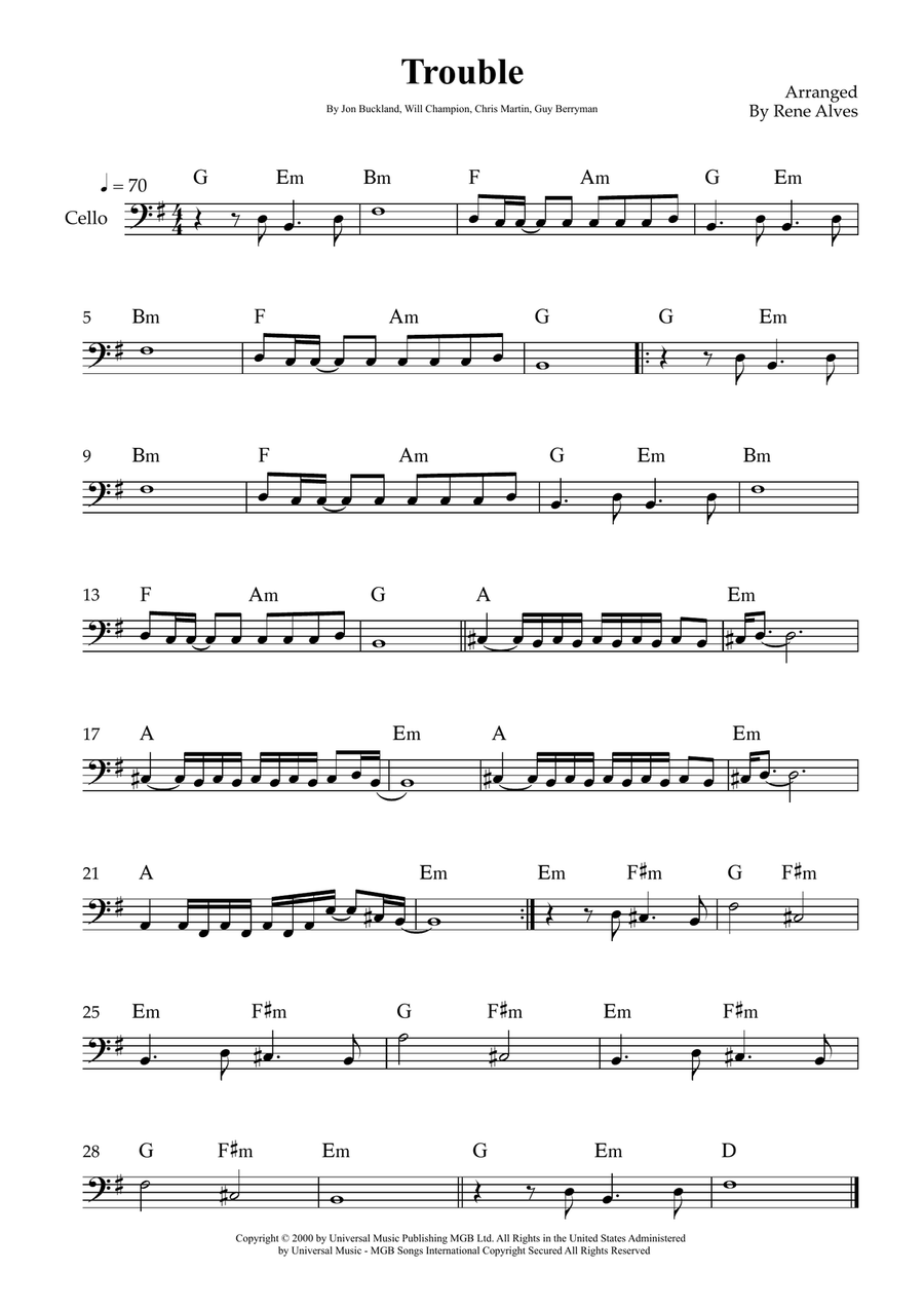 Trouble Trouble Cello Solo scores gallery preview page 1