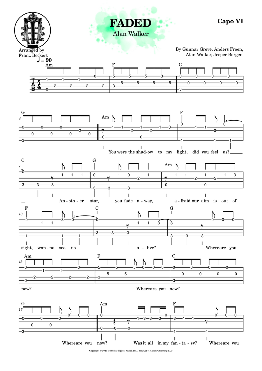 Faded Faded Acoustic Guitar scores gallery preview page 1