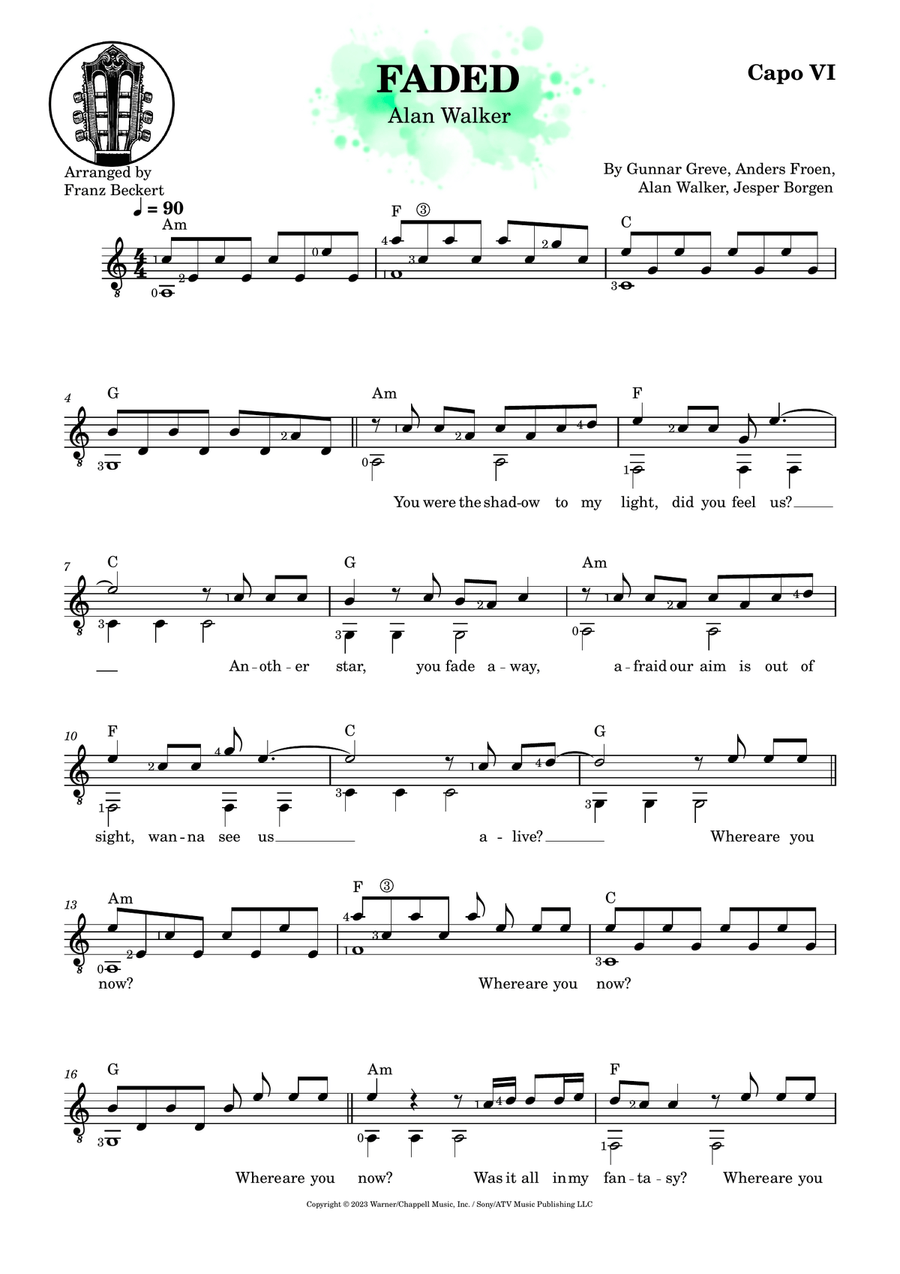 Faded Faded Acoustic Guitar scores gallery preview page 1