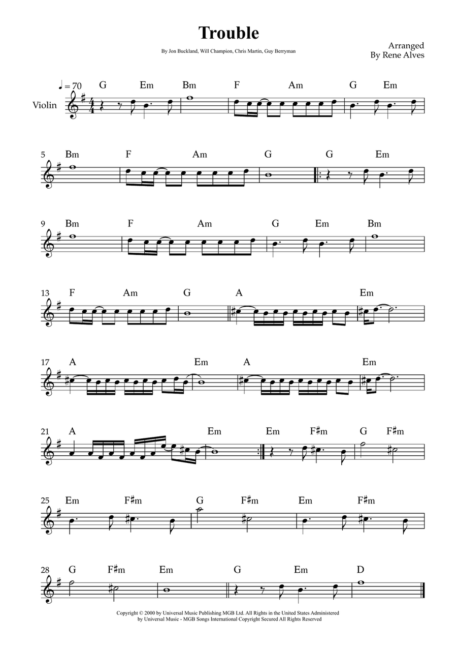 Trouble Violin Solo scores gallery preview page 1