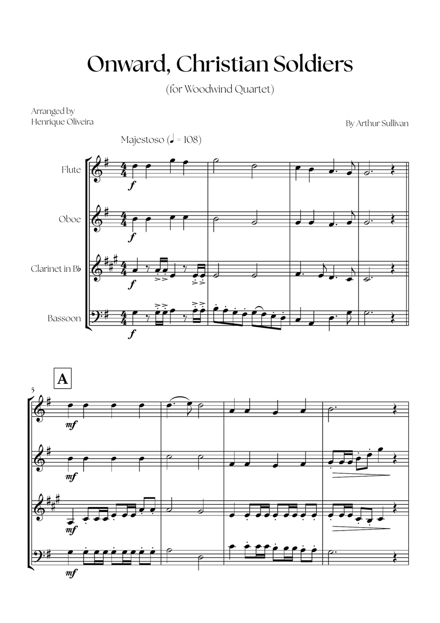 Onward, Christian Soldiers (Woodwind Quartet) - Easy Intermediate Level Woodwind Quartet scores gallery preview page 1