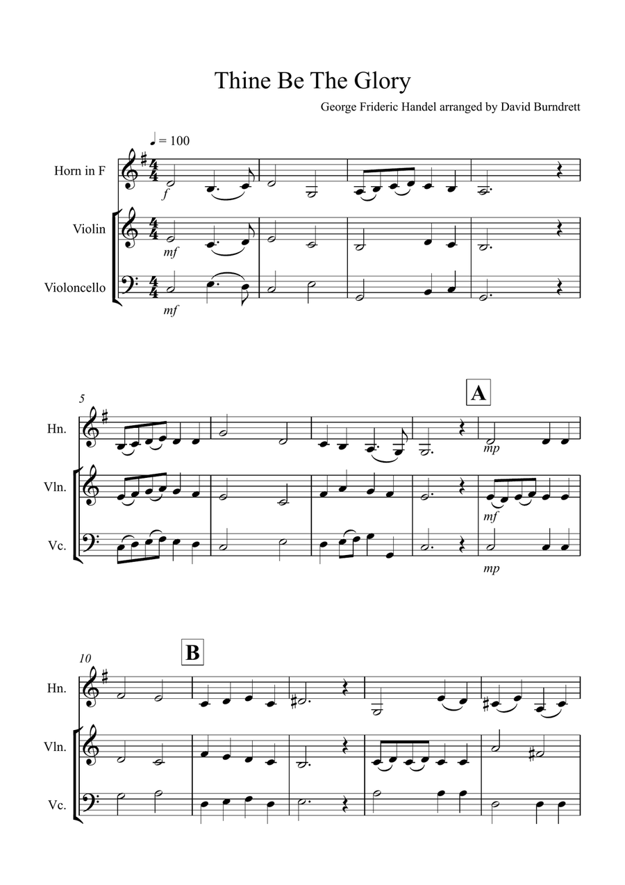 Thine Be The Glory for Horn, Violin and Cello Trio Small Ensemble scores gallery preview page 1