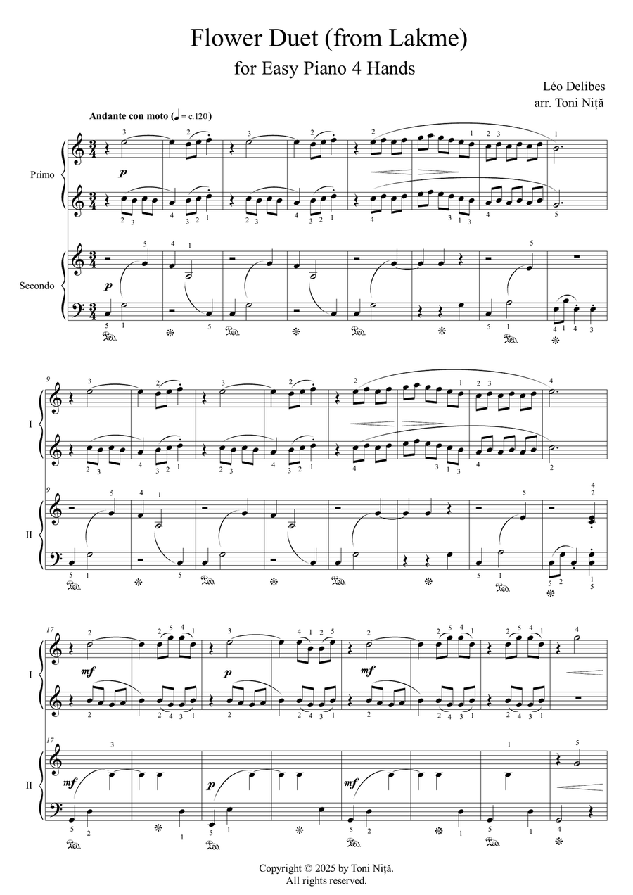 Flower Duet (from Lakme) - Piano 4 Hands 1 Piano, 4-Hands scores gallery preview page 1