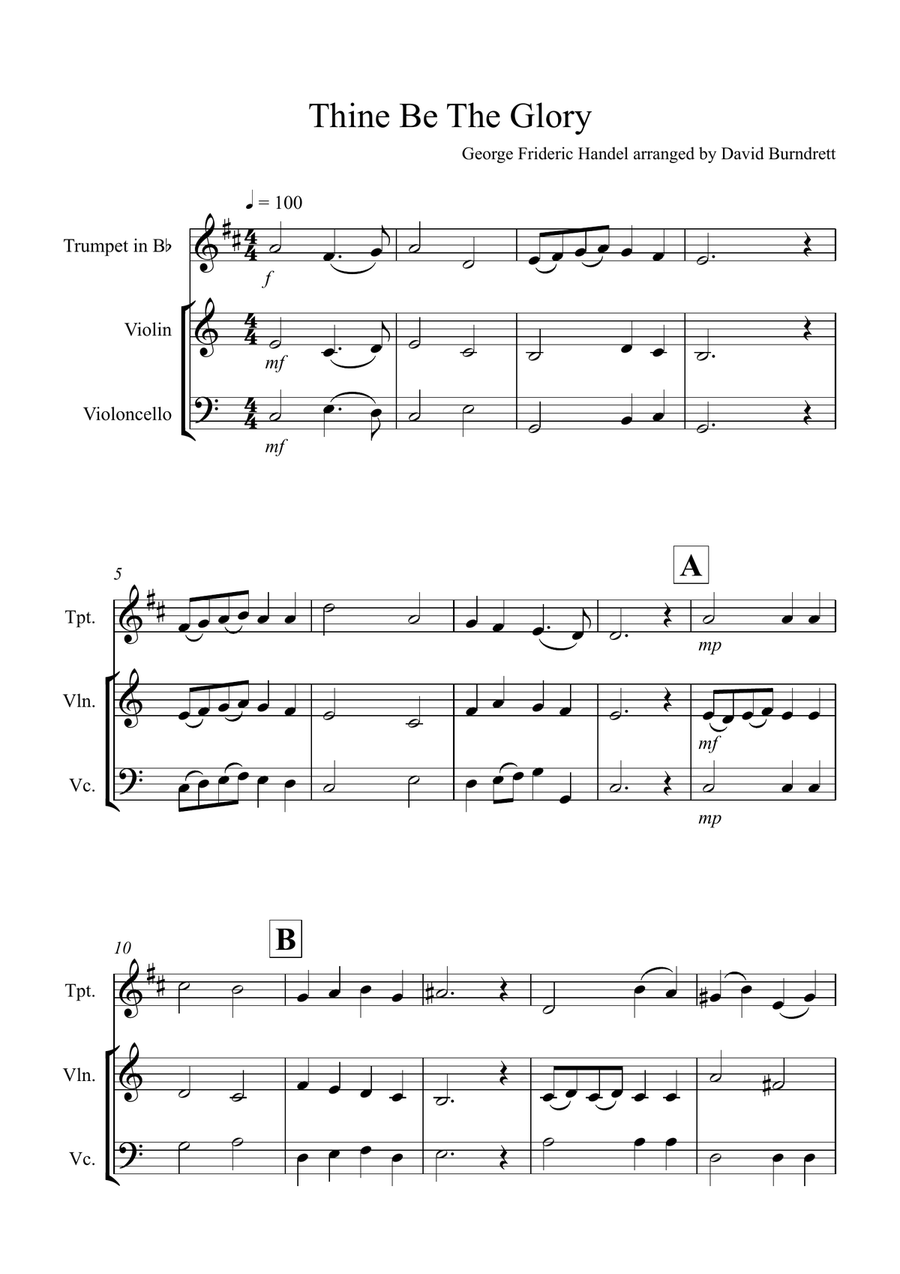 Thine Be The Glory for Trumpet, Violin and Cello Trio Small Ensemble scores gallery preview page 1