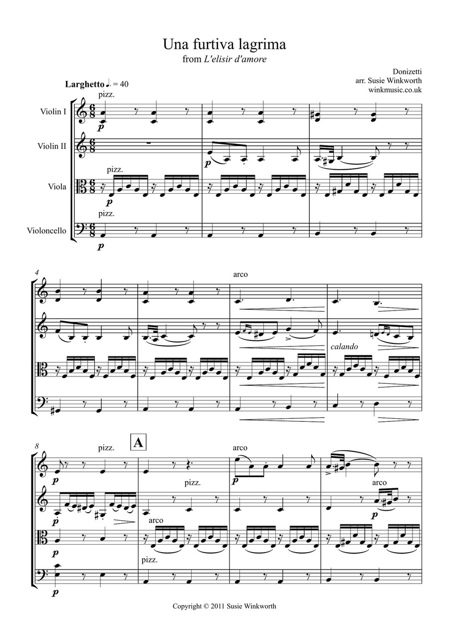 Una furtiva lagrima Una furtiva lagrima String Quartet scores gallery preview page 4