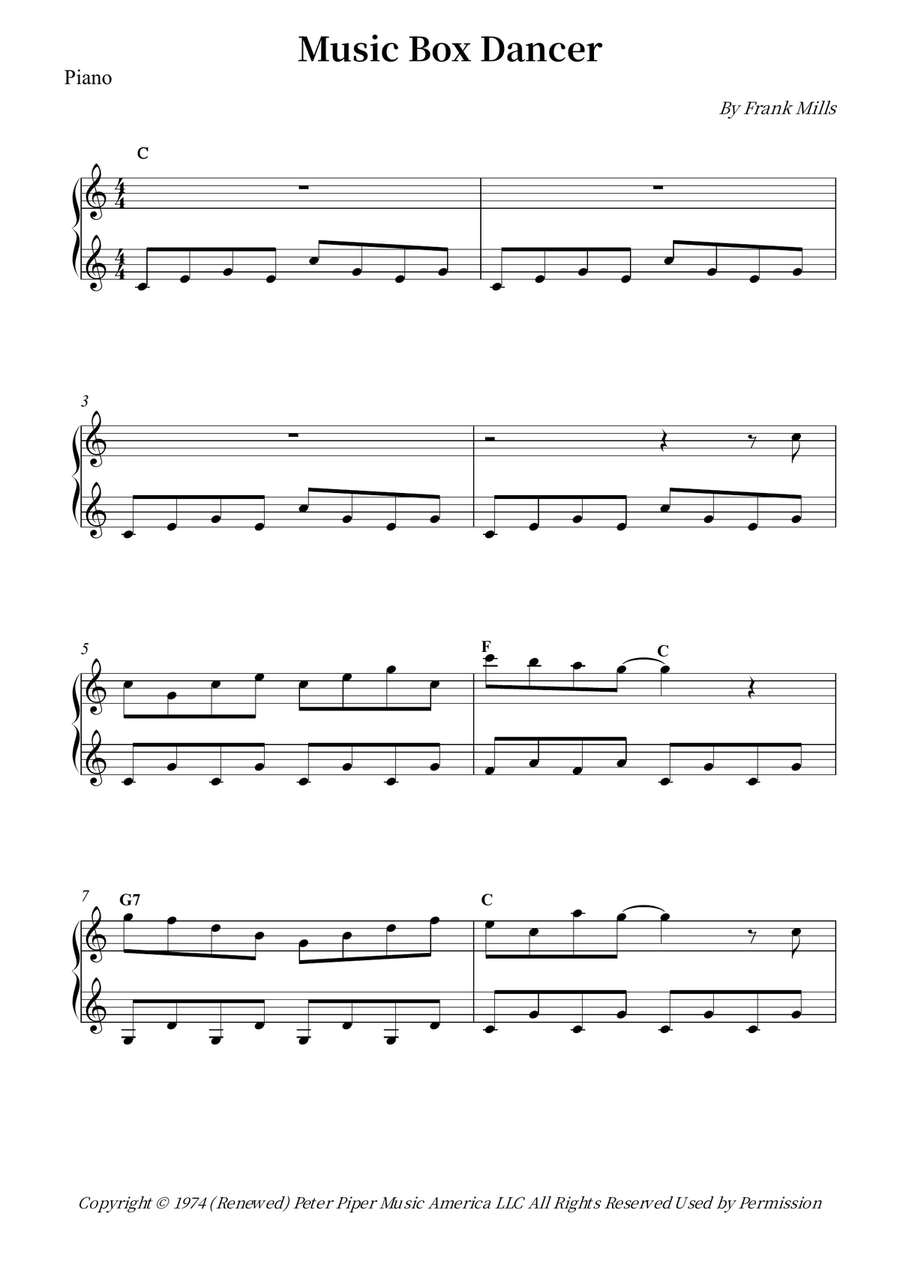 Music Box Dancer Music Box Dancer Piano Solo scores gallery preview page 1